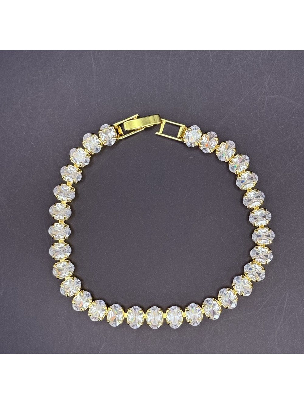 candy+clover clear rhinestone oval crystal gold tone bracelet